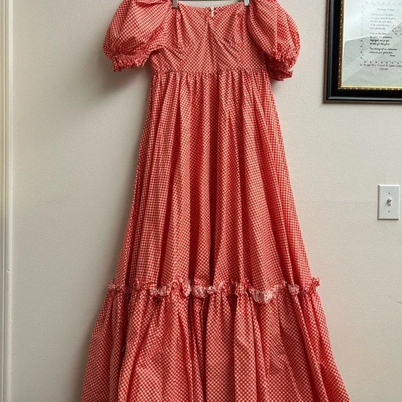 Selkie Red Gingham Puff Sleeve Ritz Gown - Picture 6 of 8